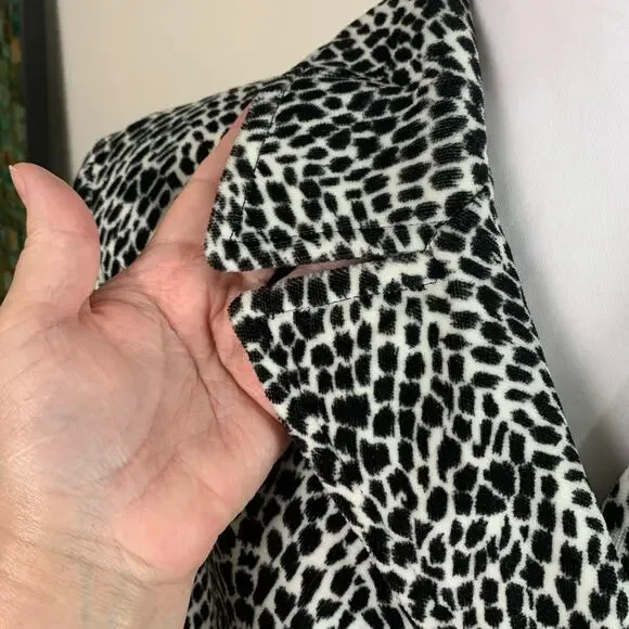 Vintage Sz L Animal Print Leopard Velvet Double Breasted Blazer Jacket Black Wht - Picture 10 of 16